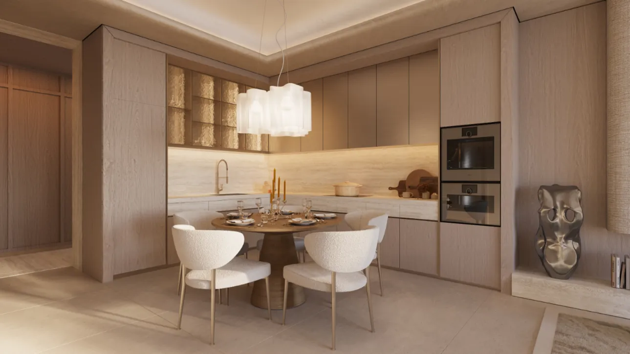 Kitchen and dining with timber cabinetry