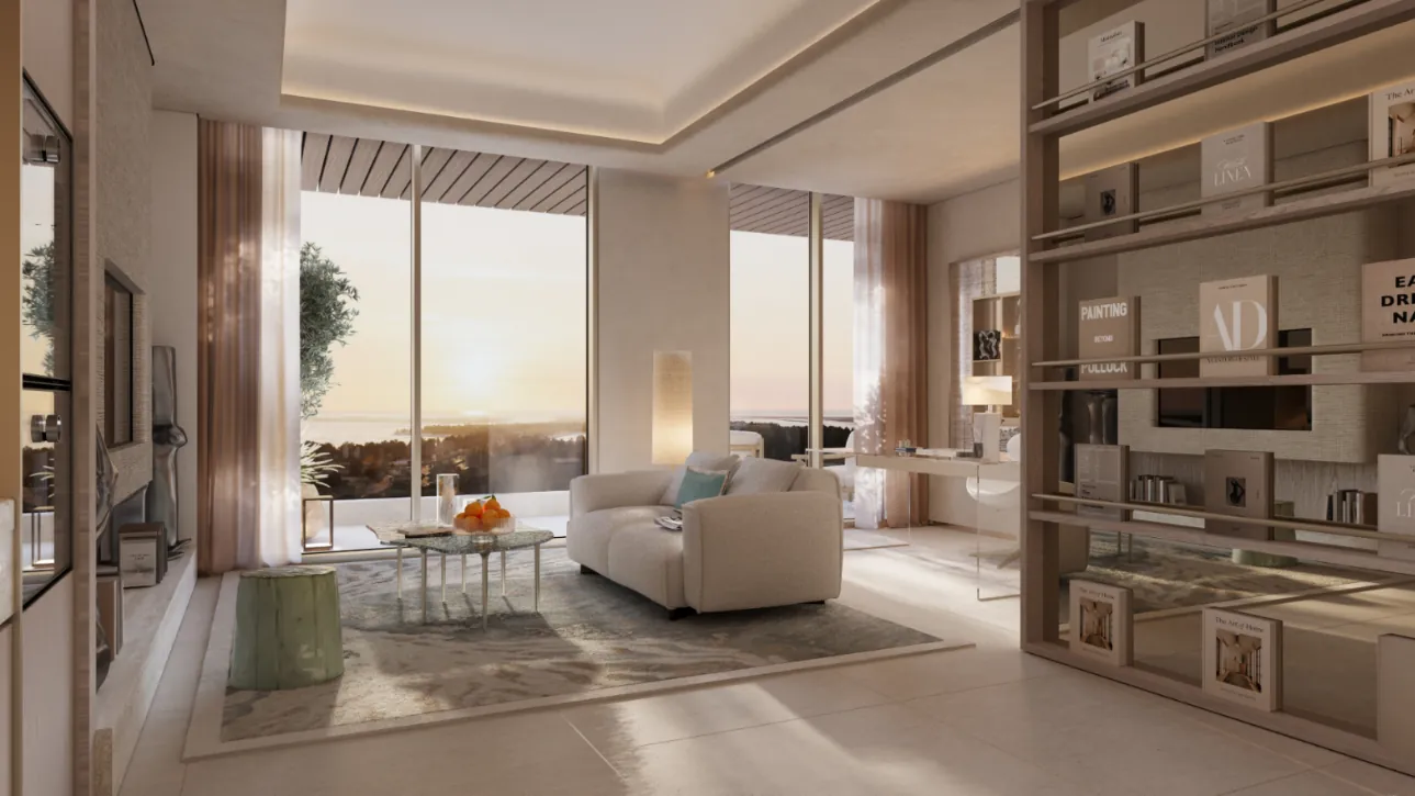 Living room with floor-to-ceiling glazing
