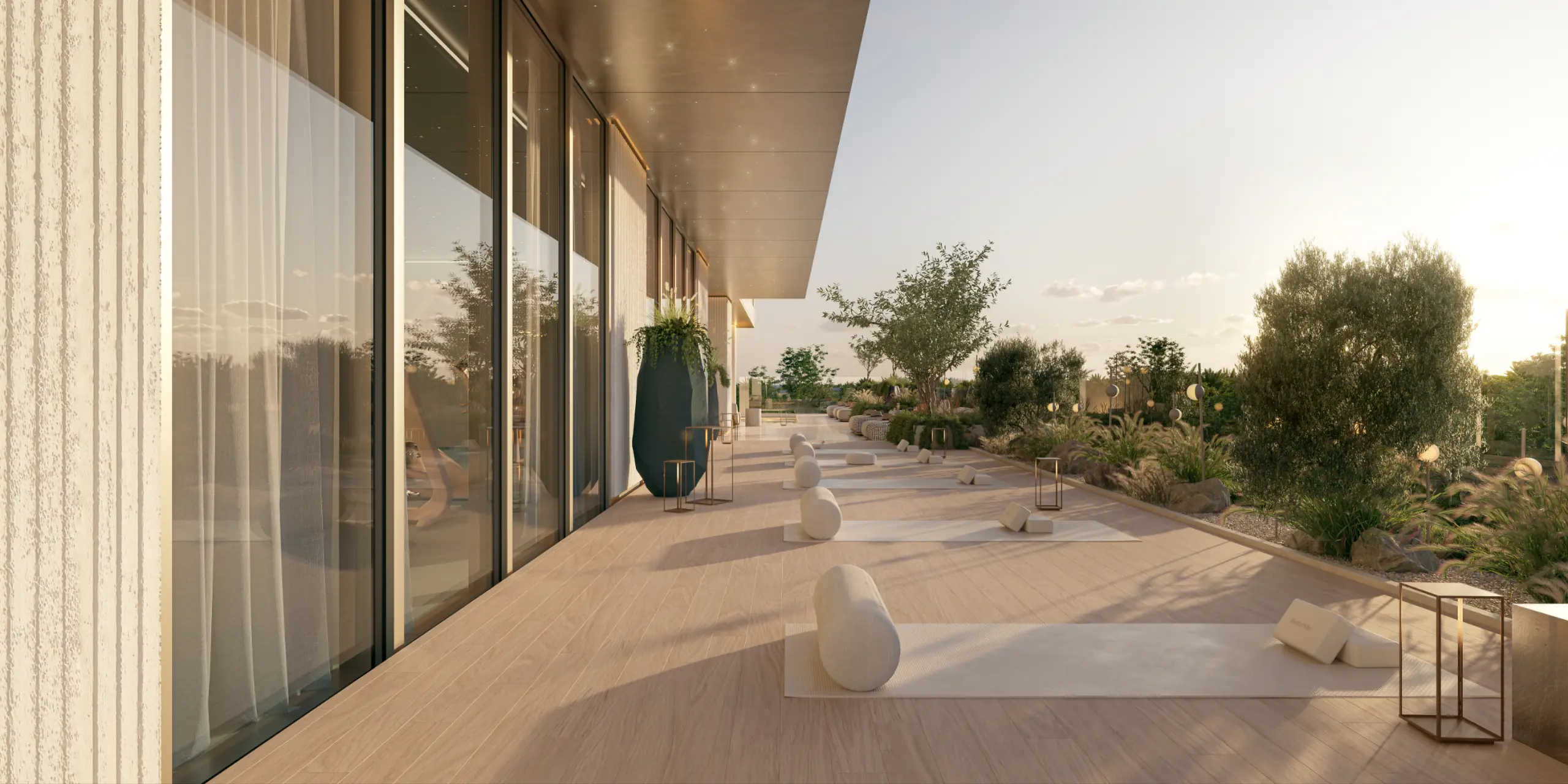 Yoga and meditation deck at sunset